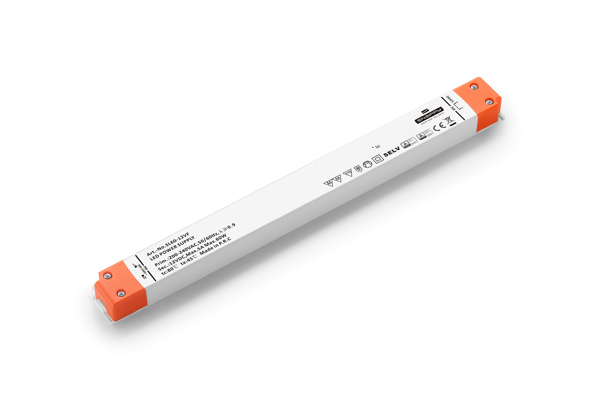 SL60-24VF  60W; Constant Voltage Non Dimmable LED Driver; 24VDC; 2.5A; Input 200-240VAC 50/60Hz; IP20.